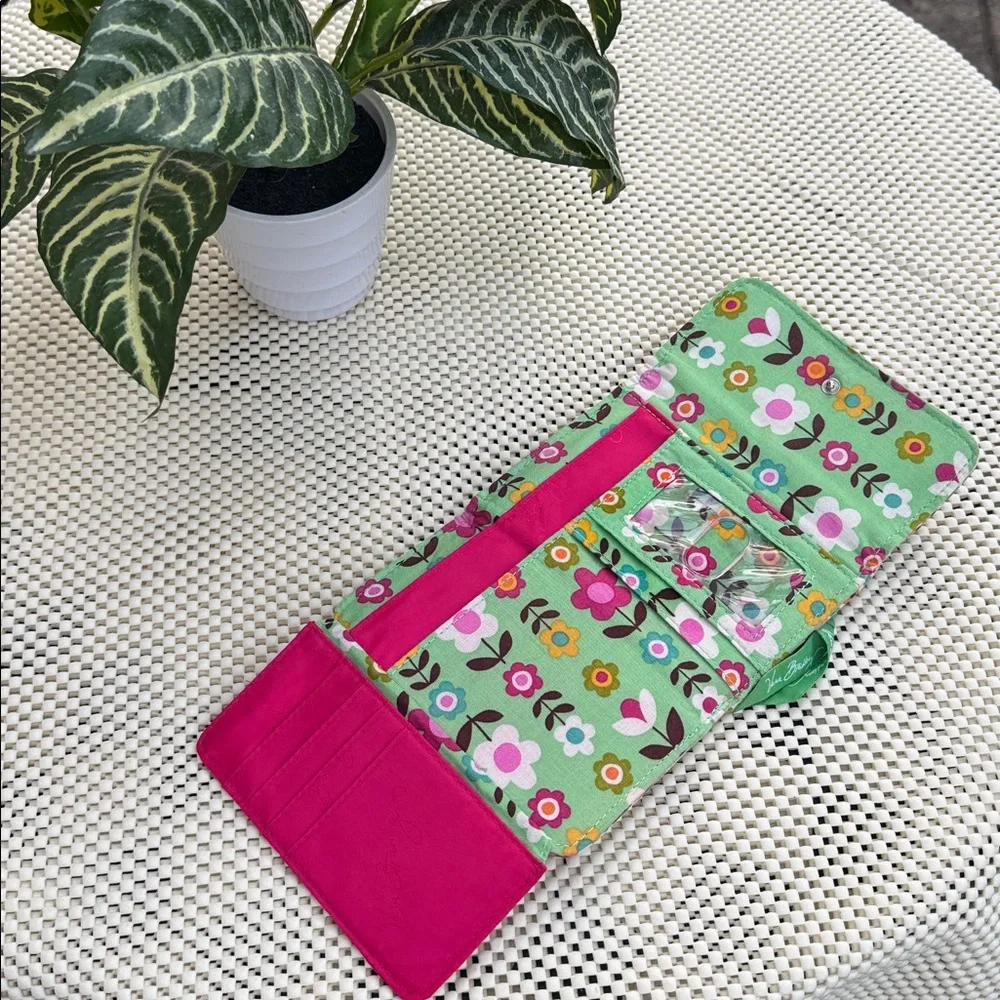 Floral Wallet with Green and Pink Accents